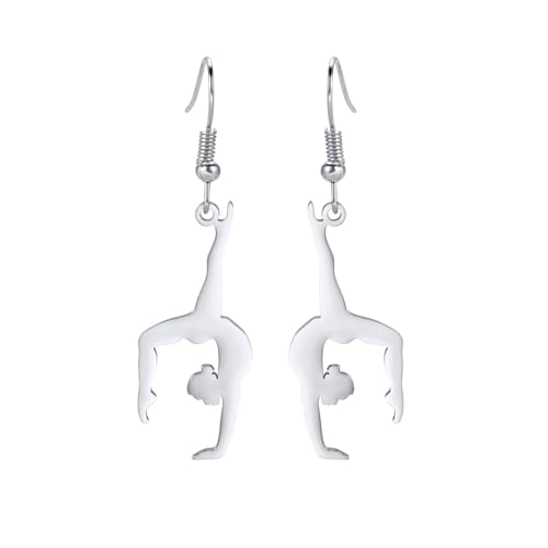 Inspirierende Gymnastik Ohrringe Mädchen Ballett/Ballerina/Turner Ohrstecker Turner Team USA Turnerschmuck Geschenke für Mädchen Trainer Tochter Sport Liebe (Silber 4) von EUEAVAN