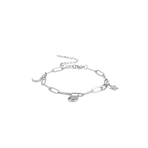 Inspirierendes Baum des Lebens Armband personalisierte Stern Mond Büroklammerkette Initiale Armband Charm zierliches Edelstahl Armband Geburtstag Schmuck Geschenke für Teenager von EUEAVAN