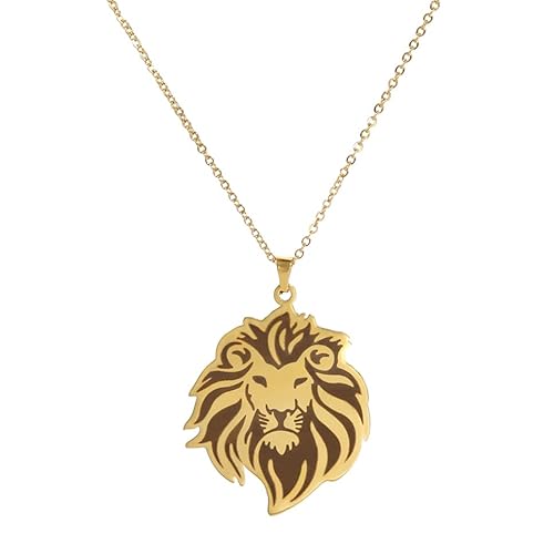 EUEAVAN Löwe Anhänger Halskette Edelstahl Kette Classic Animal King Schmuck für Frauen Männer Mädchen Jungen Geschenke von EUEAVAN