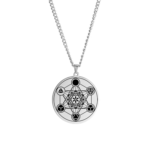 Metatron Würfel Halskette für Männer Heilige Geometrie Anhänger Siegel des Erzengels Engel Sankt Michael Statement Schlüsselanhänger Spiritueller Schutz Talisman Religiöser Schmuck (Metatron silber) von EUEAVAN