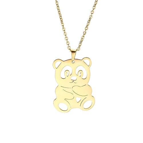 Niedlicher riesiger Panda-Anhänger Halskette Tier Panda-Liebhaber Edelstahl Schmuck Hip Hop Simple Frauen Mädchen Mutter Geburtstagsgeschenk, Edelstahl, Kein Edelstein von EUEAVAN