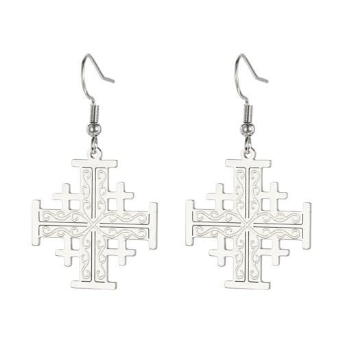 Ohrringe Kreuz Jerusalem Kreuz Ohrringe Kreuz Templer Ritter Ohrringe Medaillon Scheibe Religiöser Schmuck Griechisch Gebet Erklärung Taufe Geschenk (A-Silber) von EUEAVAN
