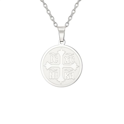 Orthodoxe Kreuz Halskette für Frauen IC XC NIKA Kreuz Jesus Christus Medaillon Anhänger griechische byzantinische Kreuz Halskette östlichen religiösen Schmuck Christlich Katholisches Geschenk (silber) von EUEAVAN
