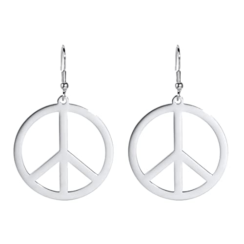 Peace Sign Symbol Ohrringe Geometrische Große Runde Statement Ohrringe Hippie Studs Schmuck Accessoires Mädchen Frauen (silber) von EUEAVAN