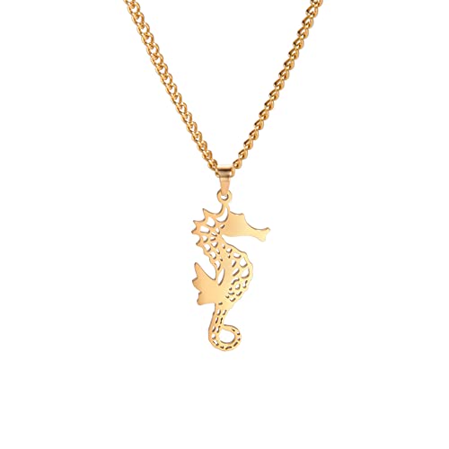 EUEAVAN Seepferdchen Anhänger Halskette aus Edelstahl, hohl, Tier Charme Halskette, hawaiianische Anhänger Ketten Halskette, Ozean Geschenke (Gold) von EUEAVAN