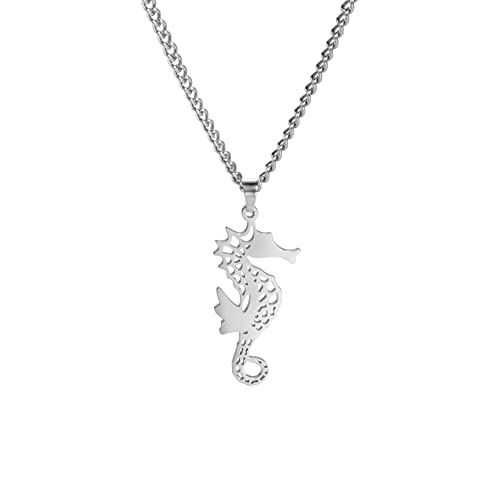 EUEAVAN Seepferdchen Anhänger Halskette aus Edelstahl, hohl, Tier Charme Halskette, hawaiianische Anhänger Ketten Halskette, Ozean Geschenke (Silber) von EUEAVAN