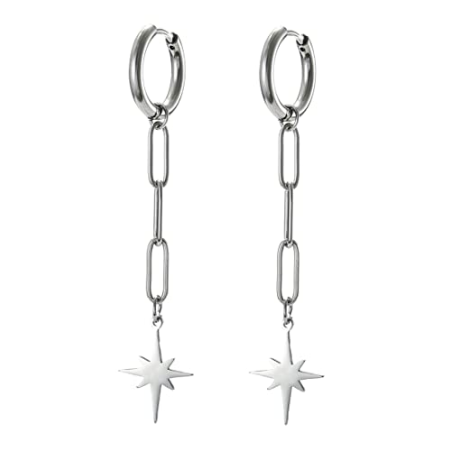 Skelett Rose Hängeohrringe Creolen funkelnde Stern Ohrringe Büroklammer Kette Mode Minimalismus Personalisierter Schmuck Frau Mädchen (silber) von EUEAVAN