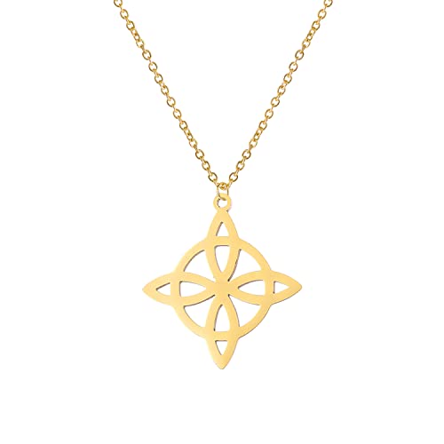 Viking Rune Irish Knopf Anhänger Halskette hohl rund vier Blütenblatt Halskette Skandi navis cher Schmuck Vier Ecken Vintage Halskette Schmuck Geschenk Edelstahl (Gold) von EUEAVAN