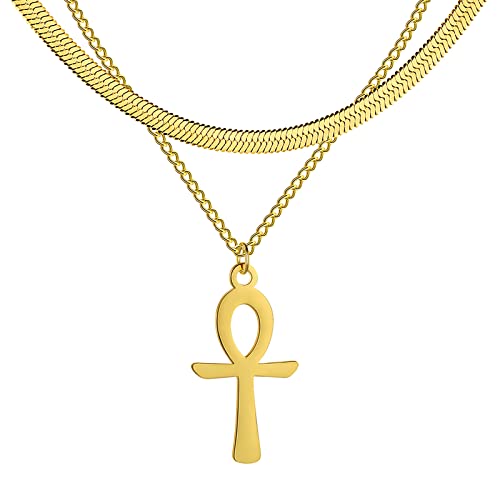 Zierliche mehrschichtige Ankh-Kreuz-Halskette für Damen von EUEAVAN