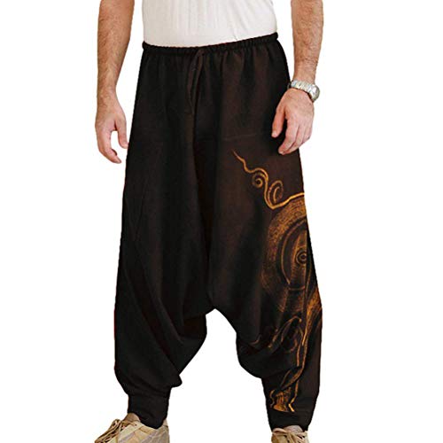 EUFANCE Männer Pluderhosen Bequeme elastische Taillenhosen Fashion Solid Color Casual Yoga Hippies Hosen Schwarz Größe L von EUFANCE