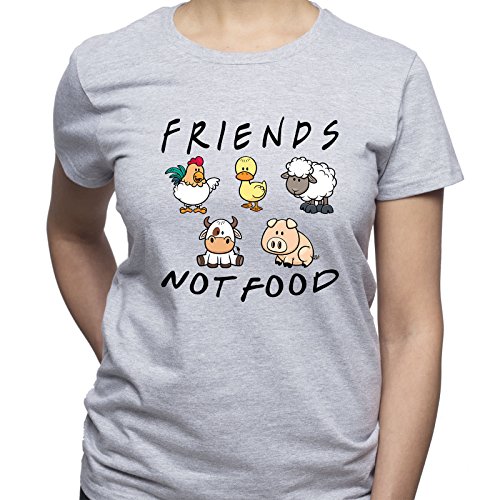 Friends Not Food Vegan Vegetarian Damen T-Shirt Grau M von EUGINE DREAM