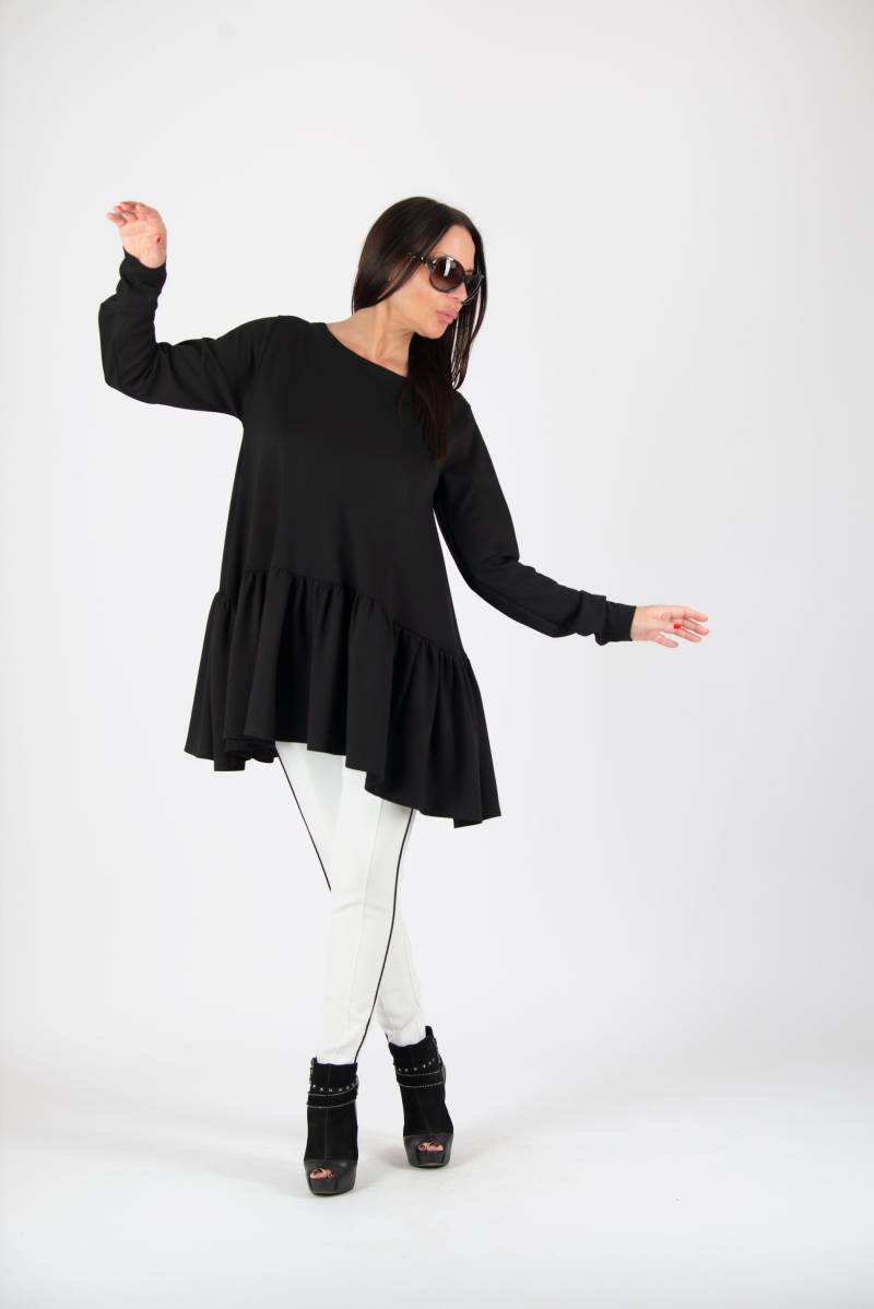 Baumwoll Top Mit Langen Ärmeln, Volants Bluse, Lockere Tunika, Maxi Tunika Kari - Tp1004Pm Baumwoll Top Mit Langen Ärmeln, Volants Bluse, Lockere Tunika, Maxi Tunika Kari - Tp1004Pm von EUGfashion