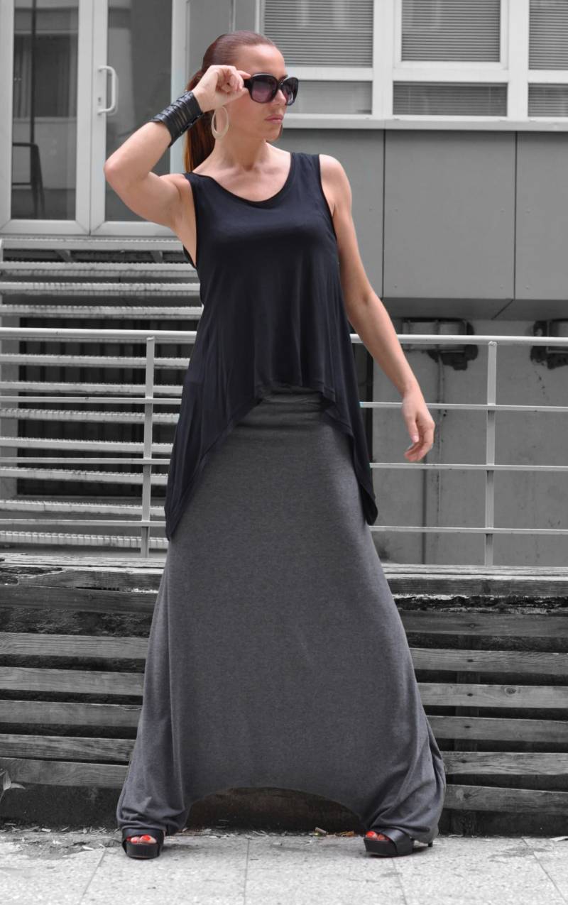 Frauen Haremshose, Graue Baumwolle Maxi Hose, Extravagante Haremshose Reny - Pa0800Tr von EUGfashion