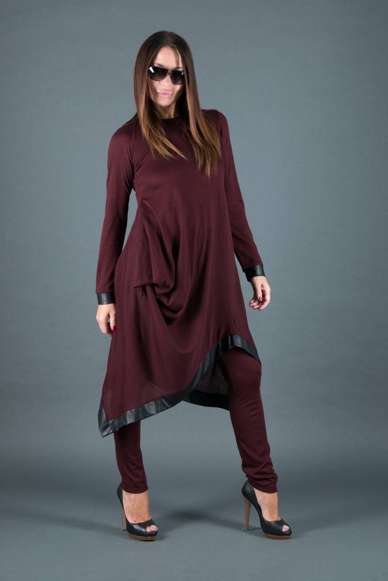 Kleider Set, Frauen Outfit, Burgund Strick Kleidung in Übergröße, Zwei Stück Set Svetlana - Se0146Ck von EUGfashion