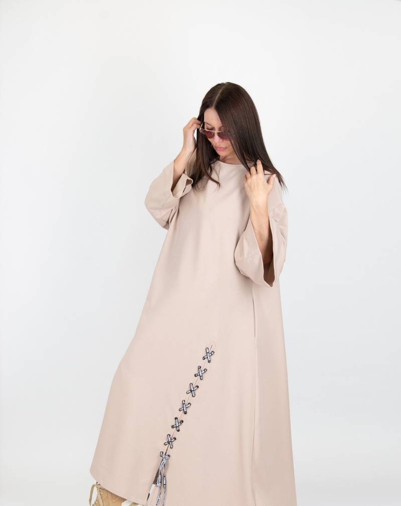 Langes Beiges Kleid, Maxi Kleid Übergröße, Winter Trendy Plus Größe, Weites Kleider Für Frauen Savina - Dr0888W2 von EUGfashion