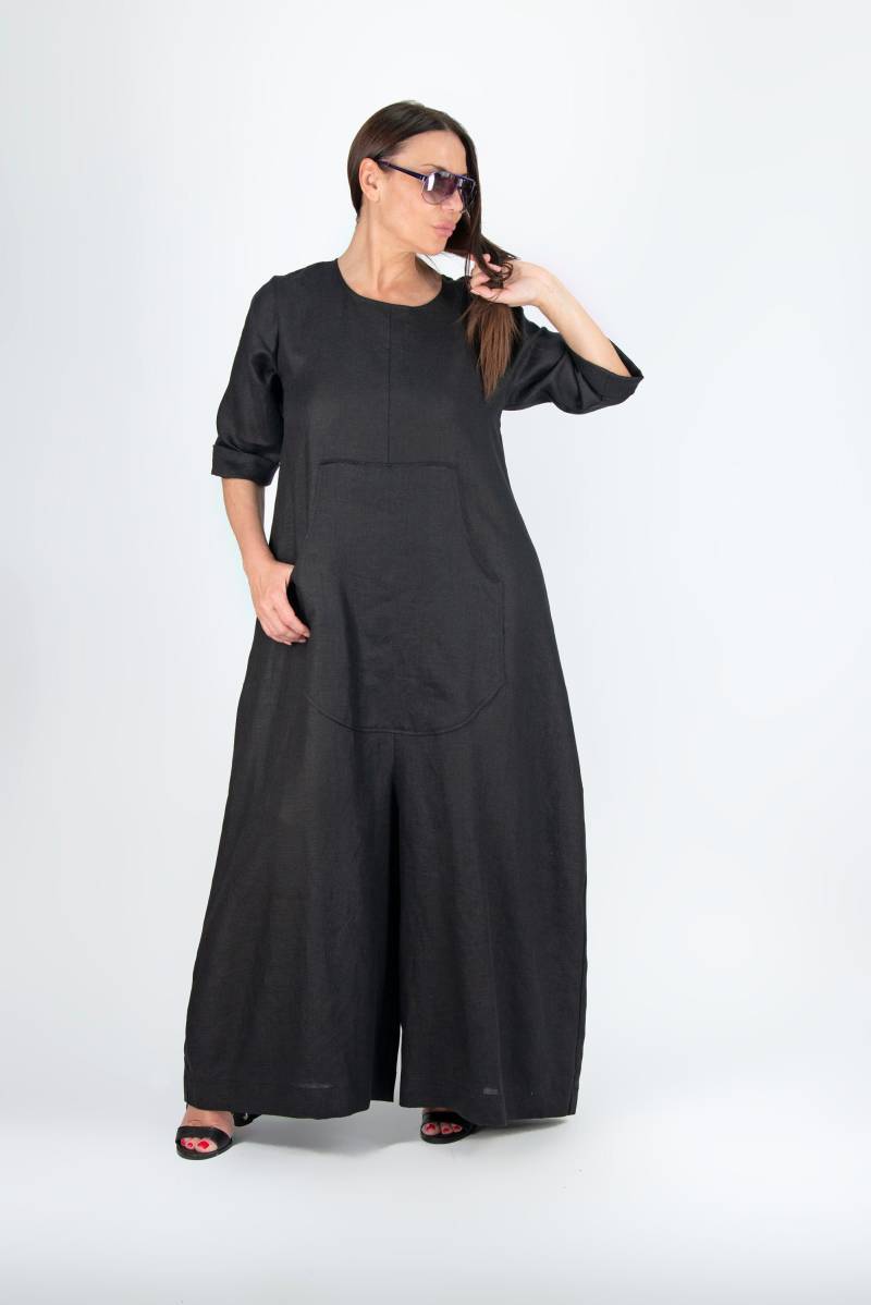 Leinen Jumpsuit Mit Weitem Schritt, Tasche Lisa - Jp0942Le von EUGfashion
