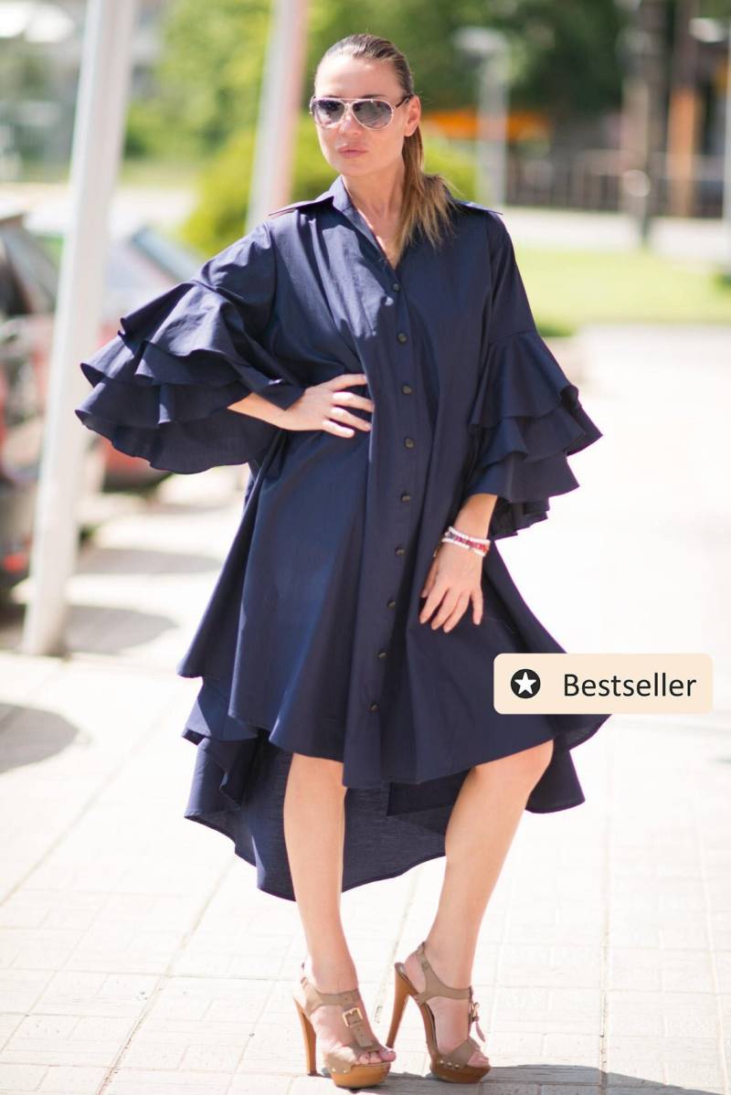 Marineblaues Kleid, Mittellanges Sommer Maxi Kleid Frauen, Lockeres Tunika Frauen Party Sommerkleid Kami - Dr0168Ct von EUGfashion