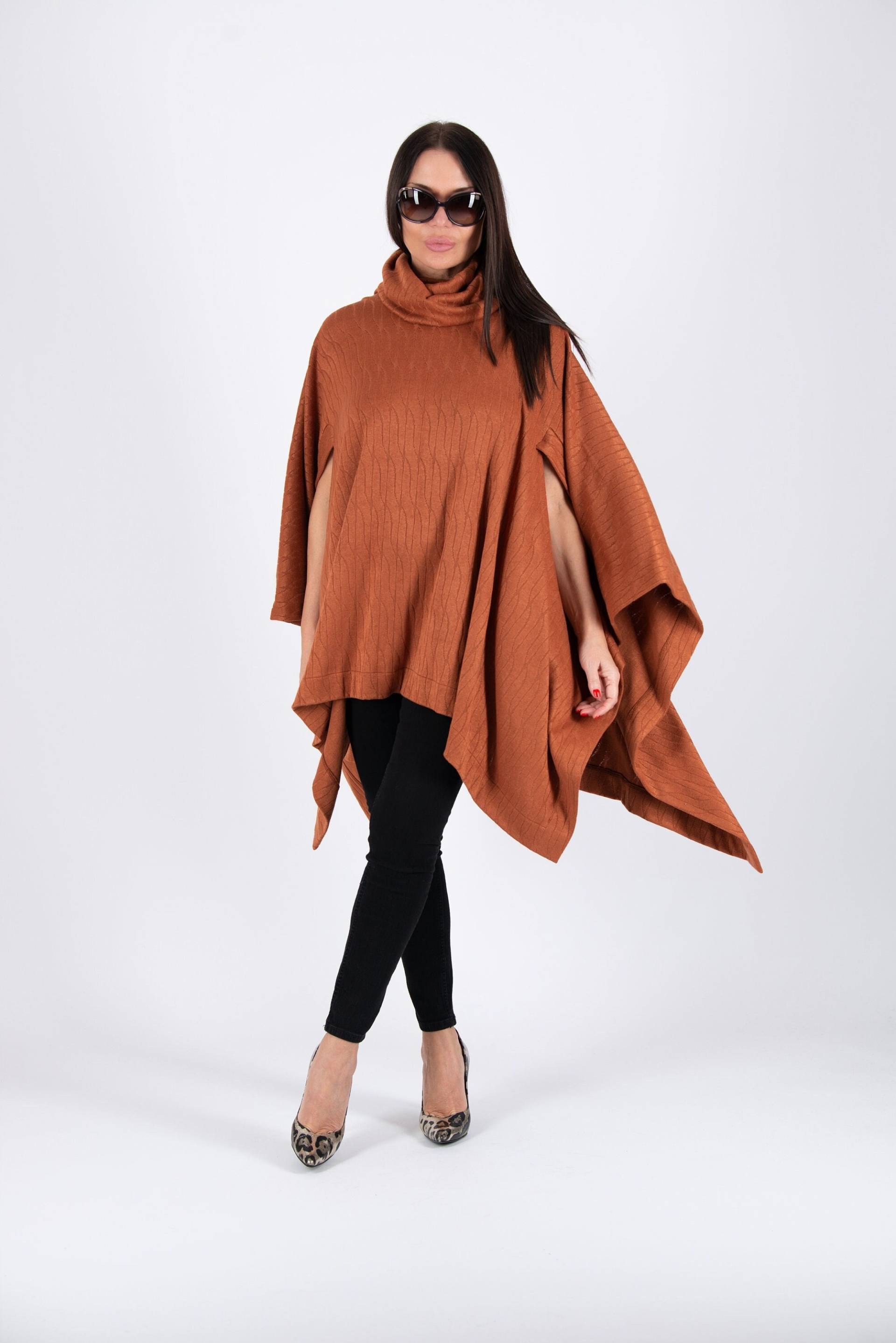 Rollkragen Herbst Winter Strickponcho, Lockerer Cape Poncho, Strickponcho Eva - Pn1016Cta von EUGfashion