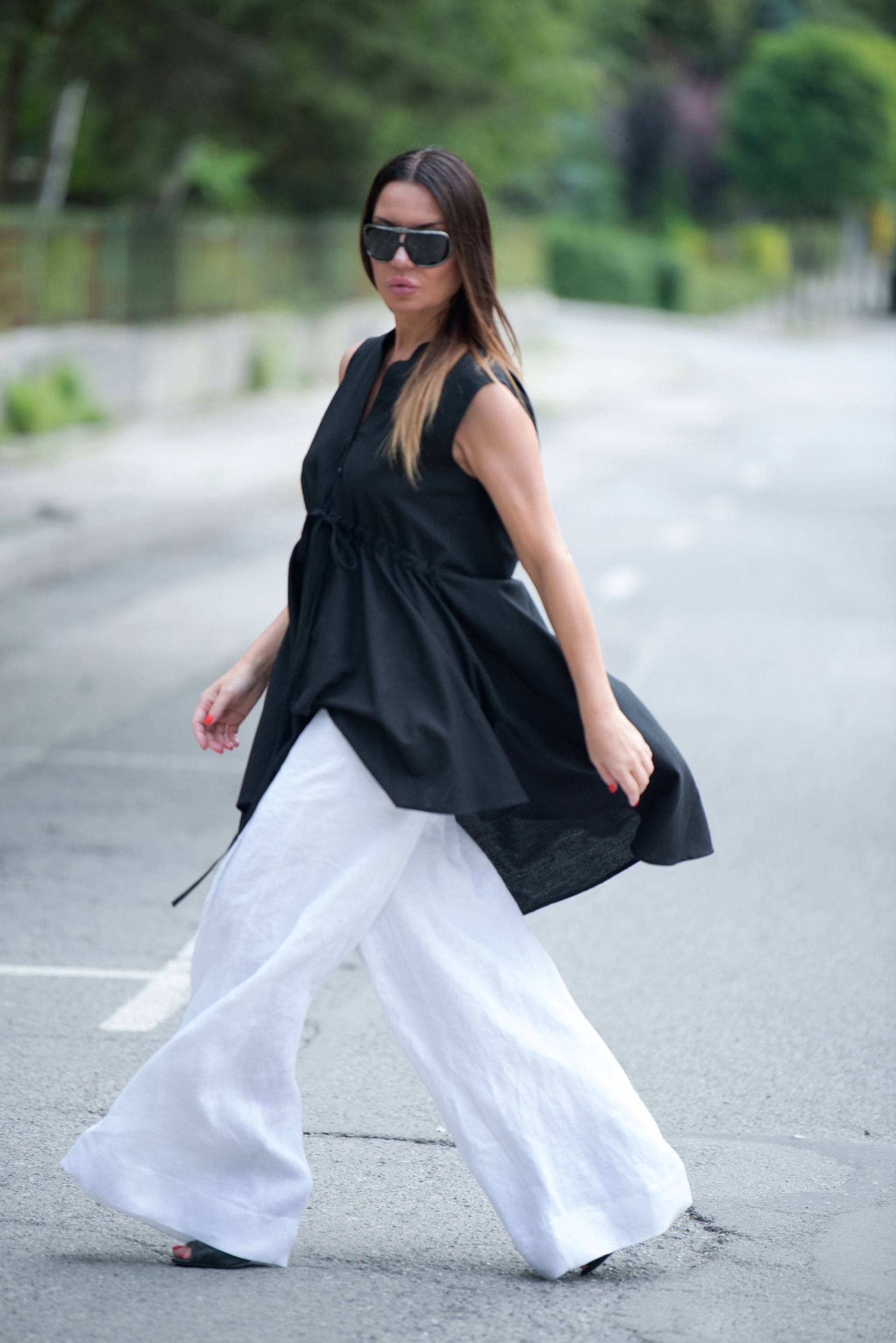 Weiße Leinenhose, Leinenhose Mit Weitem Bein, Leinen Bekleidung, Maxikleid, Lockere Lange Pamela - Pa0377Le Weiße Leinenhose, Leinenhose Mit Weitem Bein, Leinen Bekleidung, Maxikleid, Lockere Lange Pamela - Pa0377Le von EUGfashion
