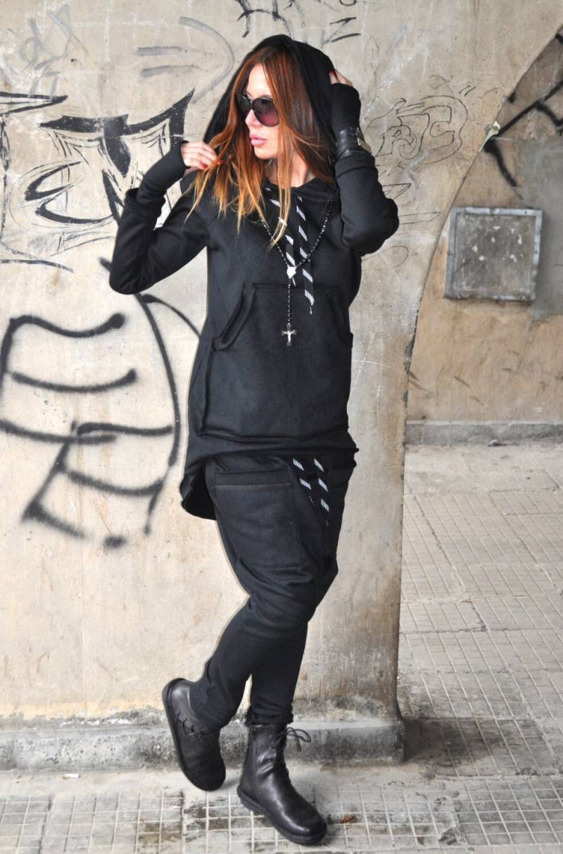 Zweiteiler, Winter Outfit, Frauen Haremshose Set, Kleidung in Übergröße, Trainingsanzug, Workout Kapuzenanzug Megan-Se0668W3 von EUGfashion