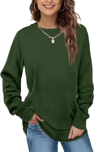 EUHOM Damen Sweatshirt Pullover Basic Langarmshirt Oversize Rundhals Langarm Pulli Herbst Winter Casual Oberteile Tops für Leggings (Armeegrün, S) von EUHOM