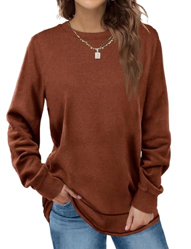 EUHOM Damen Sweatshirt Pullover Basic Langarmshirt Oversize Rundhals Langarm Pulli Herbst Winter Casual Oberteile Tops für Leggings (Karamell, XL) von EUHOM