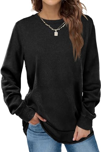 EUHOM Damen Sweatshirt Pullover Basic Langarmshirt Oversize Rundhals Langarm Pulli Herbst Winter Casual Oberteile Tops für Leggings (Schwarz, M) von EUHOM