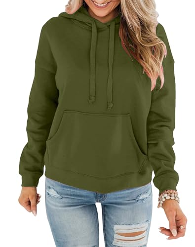 EUHOM Hoodie Damen Kapuzenpullover Pullover Herbst Winter Casual Sweatshirt Langarm Baumwolle Hoody Oberteile mit Kapuze (Armeegrün L) von EUHOM