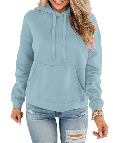 EUHOM Hoodie Damen Kapuzenpullover Pullover Herbst Winter Casual Sweatshirt Langarm Baumwolle Hoody Oberteile mit Kapuze (Blau, XXL) von EUHOM