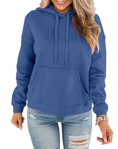 EUHOM Hoodie Damen Kapuzenpullover Pullover Herbst Winter Casual Sweatshirt Langarm Baumwolle Hoody Oberteile mit Kapuze (D-Blau, S) von EUHOM