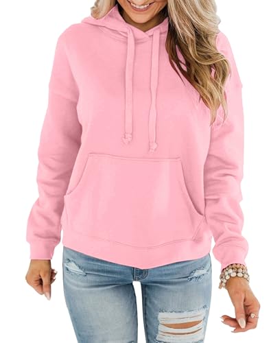 EUHOM Hoodie Damen Kapuzenpullover Pullover Herbst Winter Casual Sweatshirt Langarm Baumwolle Hoody Oberteile mit Kapuze (Rosa-1, L) von EUHOM