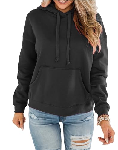 EUHOM Hoodie Damen Kapuzenpullover Pullover Herbst Winter Casual Sweatshirt Langarm Baumwolle Hoody Oberteile mit Kapuze (Schwarz, S) von EUHOM