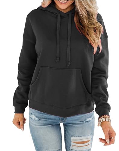 EUHOM Hoodie Damen Kapuzenpullover Pullover Herbst Winter Casual Sweatshirt Langarm Baumwolle Hoody Oberteile mit Kapuze (Schwarz, S-1) von EUHOM