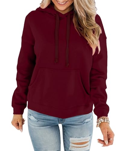 EUHOM Hoodie Damen Kapuzenpullover Pullover Herbst Winter Casual Sweatshirt Langarm Baumwolle Hoody Oberteile mit Kapuze (Weinrot, M) von EUHOM