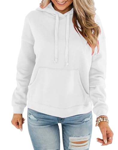 EUHOM Hoodie Damen Kapuzenpullover Pullover Herbst Winter Casual Sweatshirt Langarm Baumwolle Hoody Oberteile mit Kapuze (Weiß-1, XXL) von EUHOM