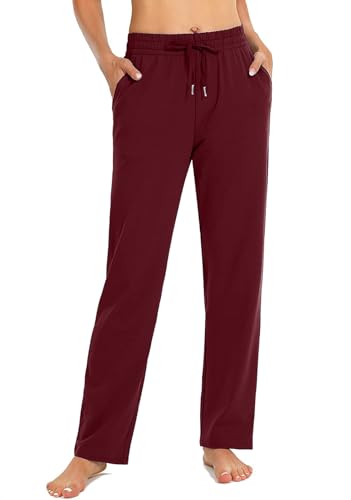 EUHOM Jogginghose Damen Sporthose Lang Baumwolle Yogahose Frauen Bequem Freizeithose Gerades Bein Trainingshose Sweatpants für Jogging Sport Yoga(Weinrot, XXL) von EUHOM
