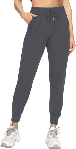 EUHOM Jogginghose Damen Sporthose Lang High Waist Sweathose Freizeithosen mit Taschen Kordelzug Trainingshose Yoga Hosen Lounge Pants Damen Jogger(Dunkelgrau, L) von EUHOM