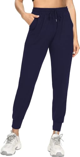 EUHOM Jogginghose Damen Sporthose Lang High Waist Sweathose Freizeithosen mit Taschen Kordelzug Trainingshose Yoga Hosen Lounge Pants Damen Jogger(Navy Blau, M) von EUHOM