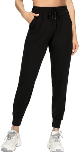 EUHOM Jogginghose Damen Sporthose Lang High Waist Sweathose Freizeithosen mit Taschen Kordelzug Trainingshose Yoga Hosen Lounge Pants Damen Jogger(Schwarz, L) von EUHOM