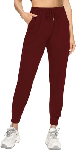 EUHOM Jogginghose Damen Sporthose Lang High Waist Sweathose Freizeithosen mit Taschen Kordelzug Trainingshose Yoga Hosen Lounge Pants Damen Jogger(Weinrot, XXL) von EUHOM