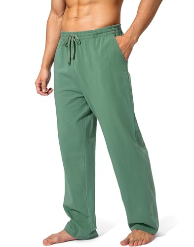 EUHOM Jogginghose Herren Baumwolle Trainingshose Lang Sweathose Atmungsaktiv Freizeithose Sporthose Yogahose Leichte Fitness Hose mit Taschen (Grün-2, M) von EUHOM