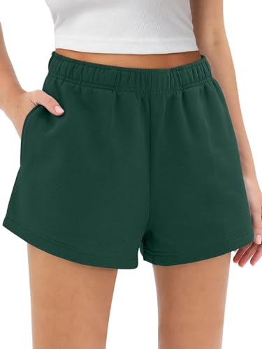 EUHOM Shorts Damen Sommer Kurze Hose Baumwolle Gym Sport Shorts High Waist Laufhose Kurz Sporthose Jogginghose Casual Sweatshorts Strandshorts mit Taschen (Grün, M) von EUHOM