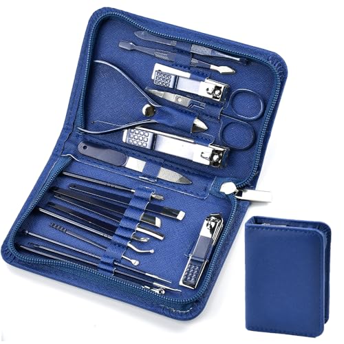 EUIEUT Maniküre Set 18 in 1 Professionelles Nagelknipser Professionelle Nagelschere Set Pediküre Set für Frauen und Männer Edelstahl Nagelschneider mit blaue Reiseetui Nagelpflegeset von EUIEUT