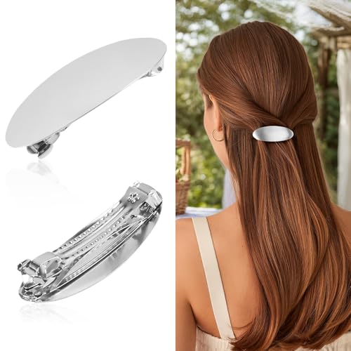 2 Stück Französische Haarspangen, Damen Haarspange, Haarclip Gold, Gold Dutt Haarspange Metall Haarhalter Clips Dekorativer Haarschmuck für Frauen und Mädchen (Silber) von EUIOOVM