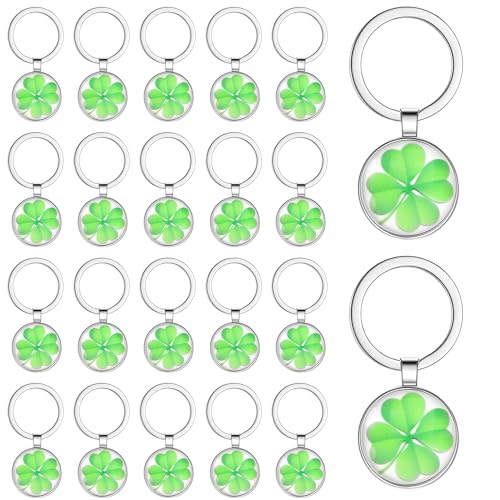 EUIOOVM 20 Stück Vierblättriges Kleeblatt Schlüsselanhänger Glücksbringer Metall Glücksklee Anhänger Kinder Geschenk Klein Glücksbringer Schulanfang Prüfung Motivationsgeschenke für Neues Jahr von EUIOOVM