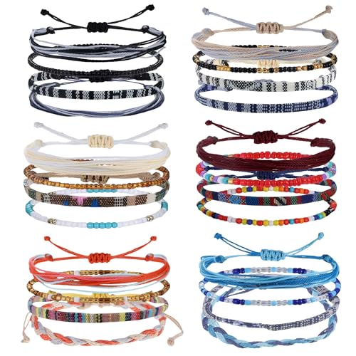 EUIOOVM 24 Stück Surfer Armband Stoffarmband Damen Stoff Handmade Armbänder Boho Armband Fußkettchen Verstellbare Freundschaftsarmband für Damen Herren von EUIOOVM