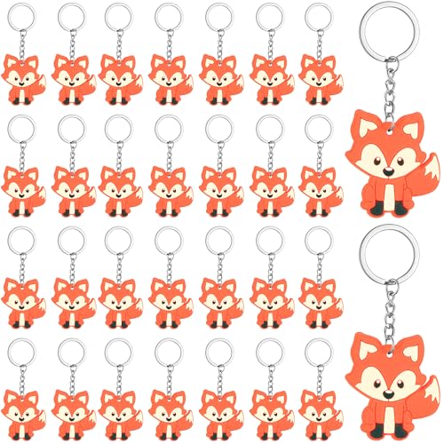 EUIOOVM 30 Stück Fuchs Schlüsselanhänger Kinder Fuchs Anhänger Silikon Schlüsselanhänger Set der Karikatur Kleine Geschenke für Kinder Mitbringsel Kindergeburtstag von EUIOOVM