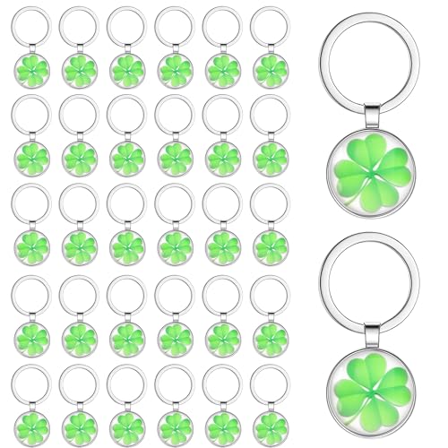 EUIOOVM 30 Stück Vierblättriges Kleeblatt Schlüsselanhänger Glücksbringer Metall Glücksklee Anhänger Kinder Geschenk Klein Glücksbringer Schulanfang Prüfung Motivationsgeschenke für Neues Jahr von EUIOOVM