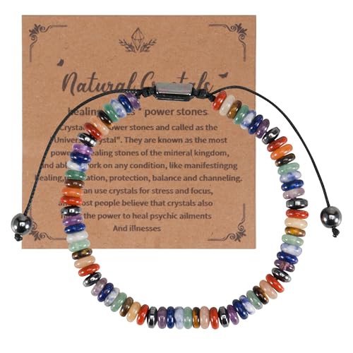 EUIOOVM 7 Chakra Armband Echte Steine Edelstein Armband Naturstein Chakra Steine Perlenarmband Energietherapie Glückbringen Armbänder für Damen Herren von EUIOOVM