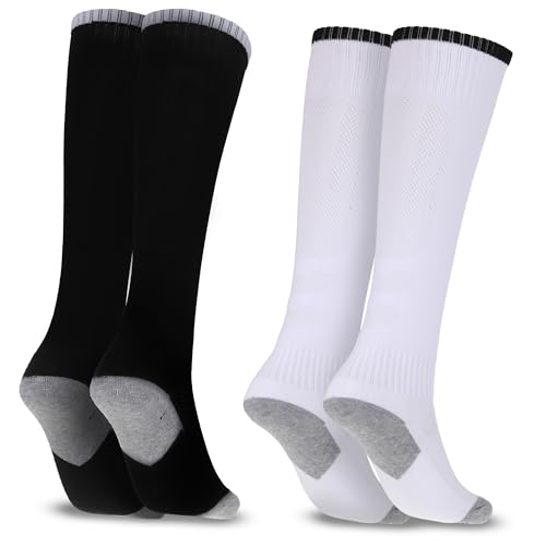 EUIOOVM Fußballsocken Kinder 2 Paar Fussball Sportsocken Elastische Grip Trainingssocken Rutschfeste Atmungsaktiv Wandersocken für Jungen Mädchen von 5-12 Jahren für Fußballtraining von EUIOOVM